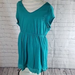 Teal  vneck lace bottom belly tie maternity shirt